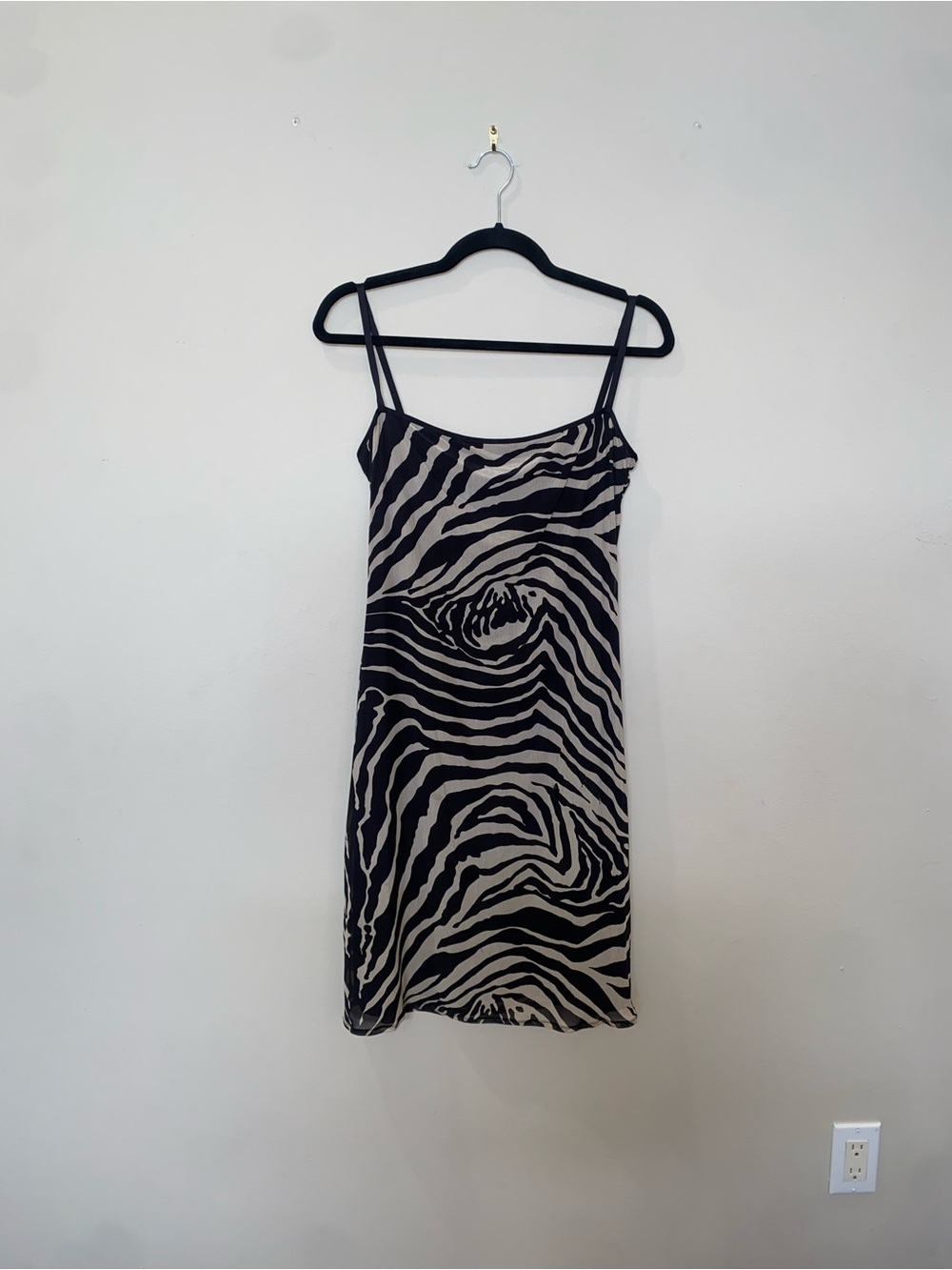 Vintage 90s Dolce & Gabbana Mare Black & Cream Zebra Print Mesh Slip Dress